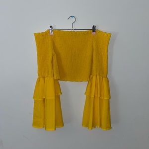 Yellow Crop Top Flared Sleeves